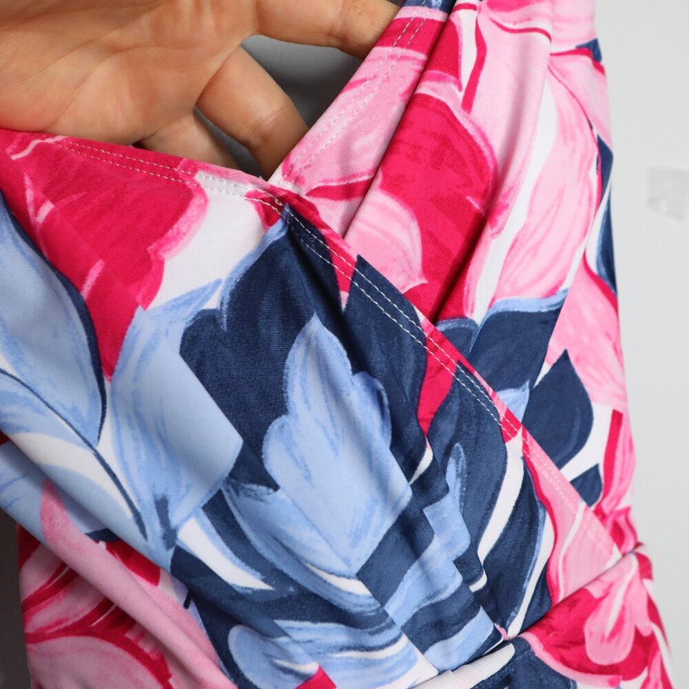 Stella Parker Swim Dress One Piece Swimsuit Floral Wrap Pink Blue Modest Sz S - Picture 13 of 14